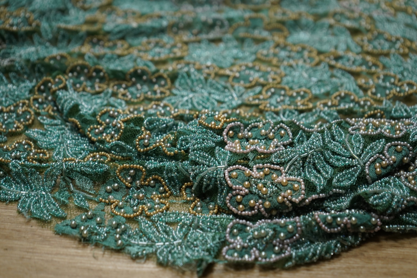 A beaded jacket, beadwork length and 1960's scarf